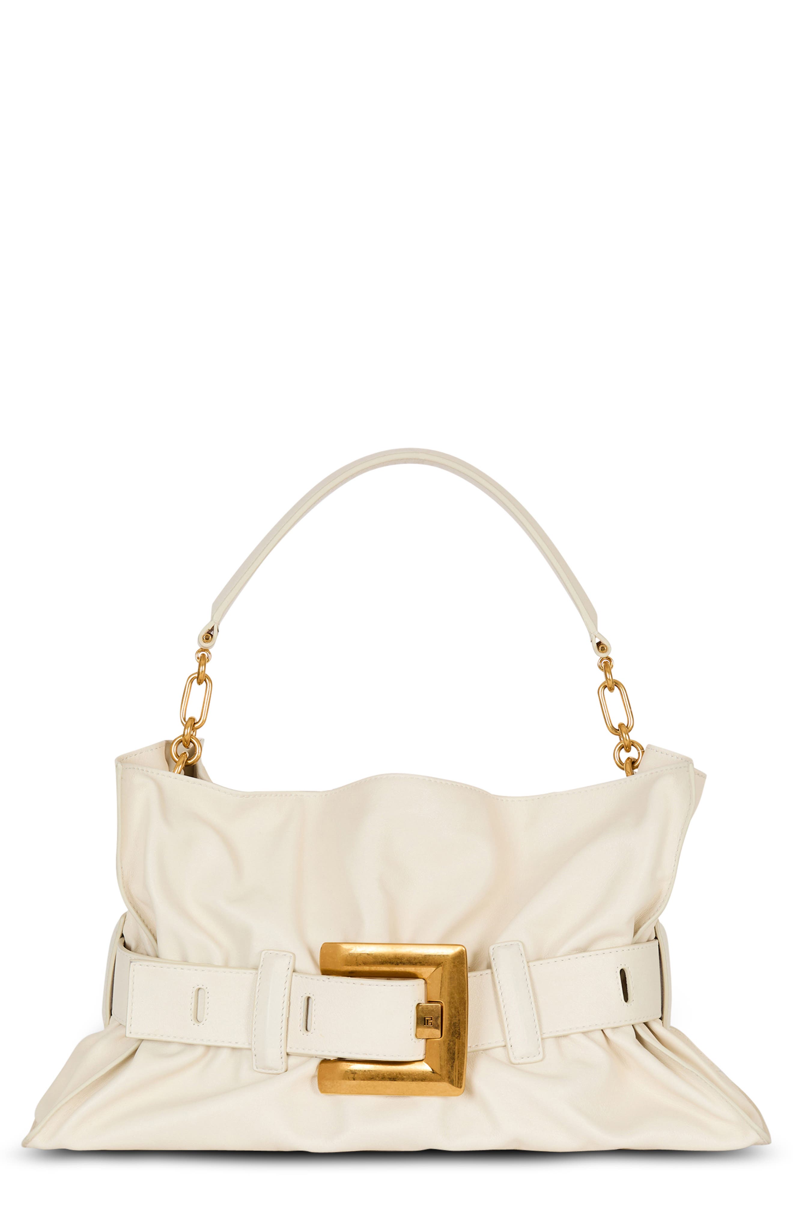 Balmain Medium Anthem Leather Tote, Main, color, Cream