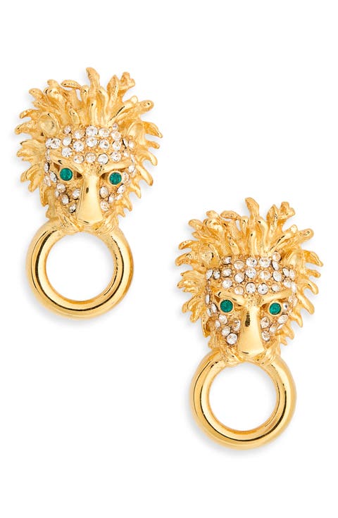 Pavé Crystal Lion Doorknocker Earrings