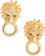 Kenneth Jay Lane Pavé Crystal Lion Doorknocker Earrings