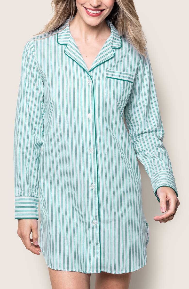 Petite Plume Emerald Stripe Cotton Nightgown, Main, color, 