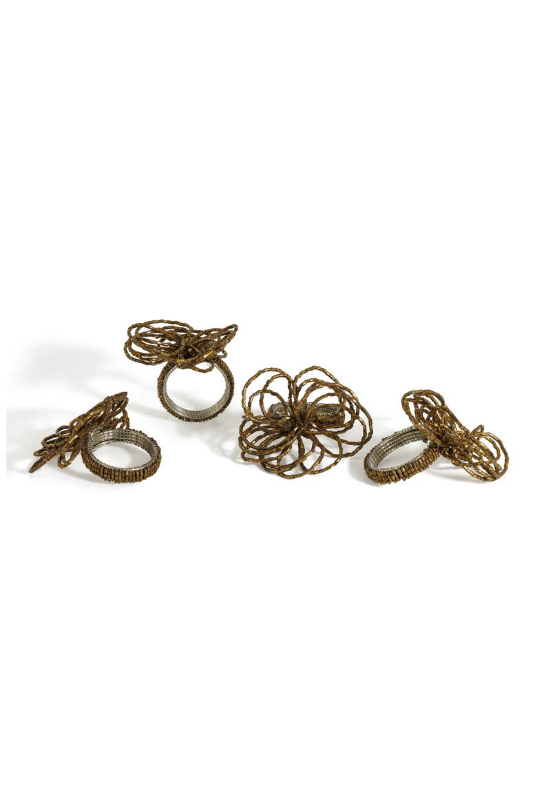 Bronze Elegance Beaded Set of 4 Napkin Rings, Main, color, COPPER