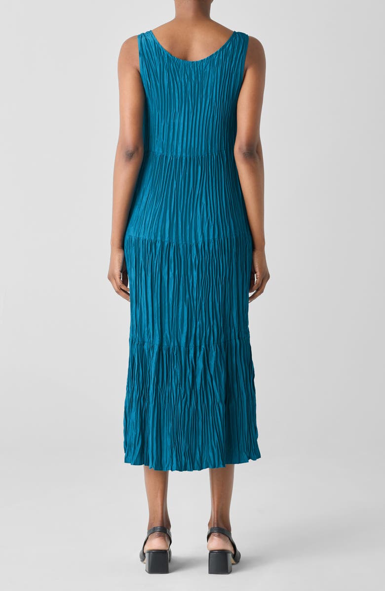 Eileen Fisher Tiered Pleated Silk Midi Dress, Alternate, color, Drgfy