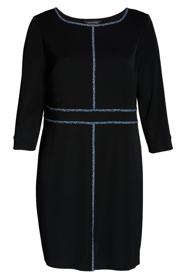 Mosaic Trim Knit Dress, Alternate, color, BLACK/ AZURE BLUE/ WHITE
