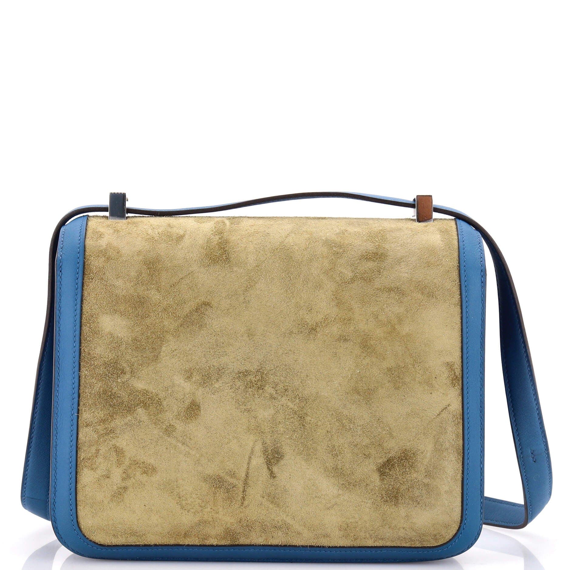 Pre-Owned Hermes Constance Bag Doblis Suede with Swift 23, Alternate, color, Bleu De Galice