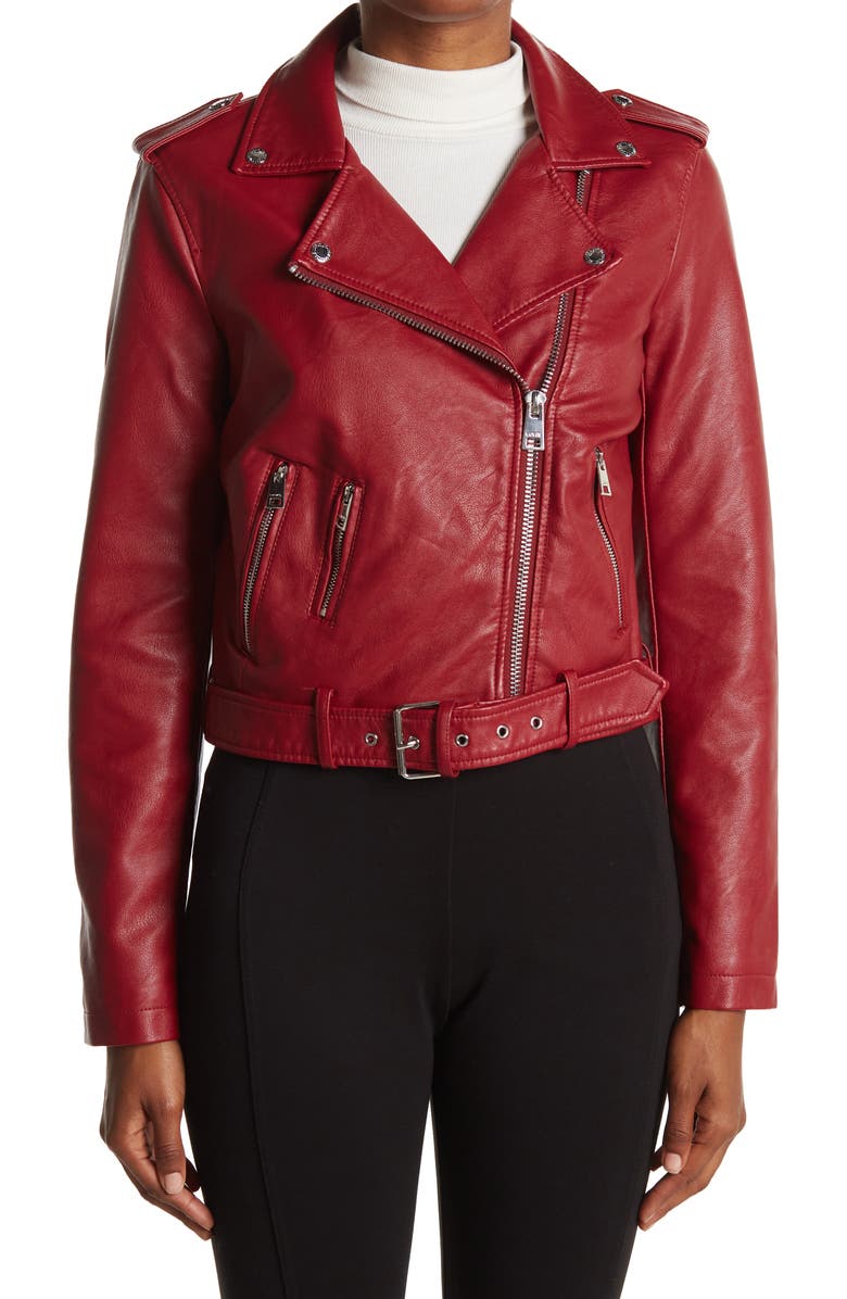Faux Leather Fashion Belted Moto Jacket