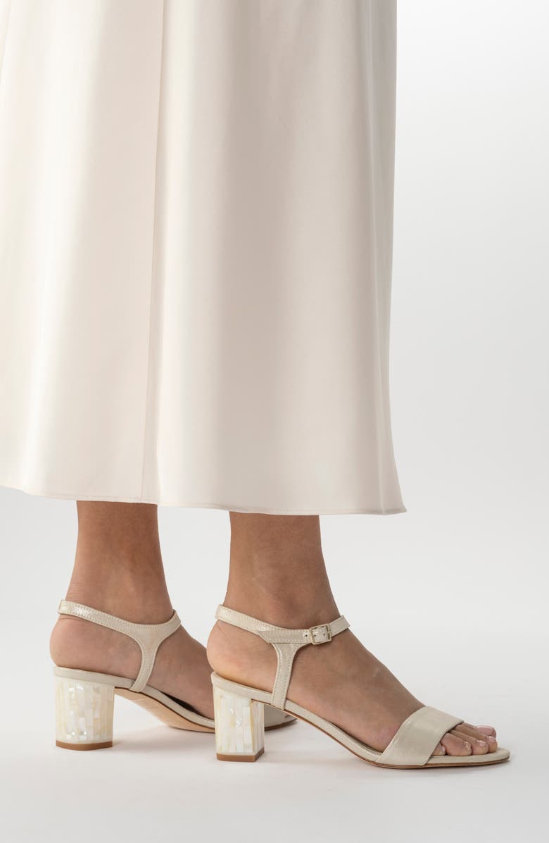 Freya Rose Martina Midi Champagne Ankle Strap Pearl Heel Sandal, Alternate, color, Champagne