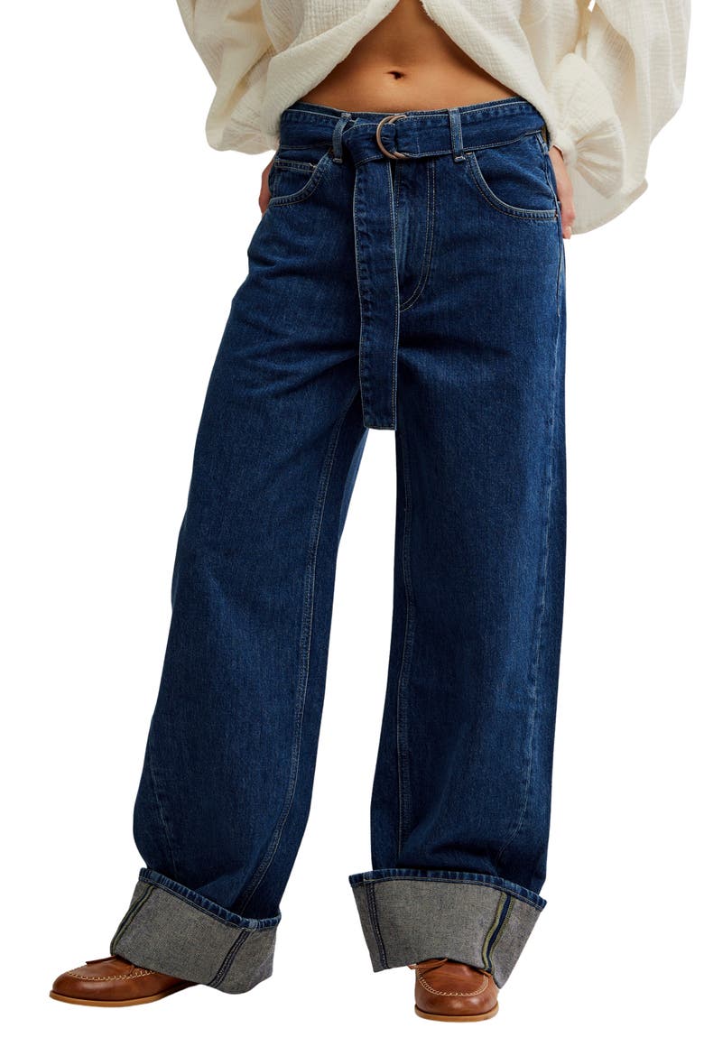 East Bay Belted Cuffed High Waist Wide Leg Jeans, Main, color, CONCORD