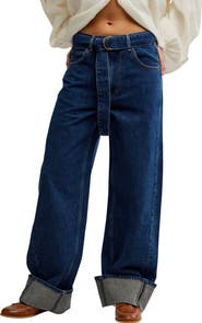 Free People East Bay Belted Cuffed High Waist Wide Leg Jeans
