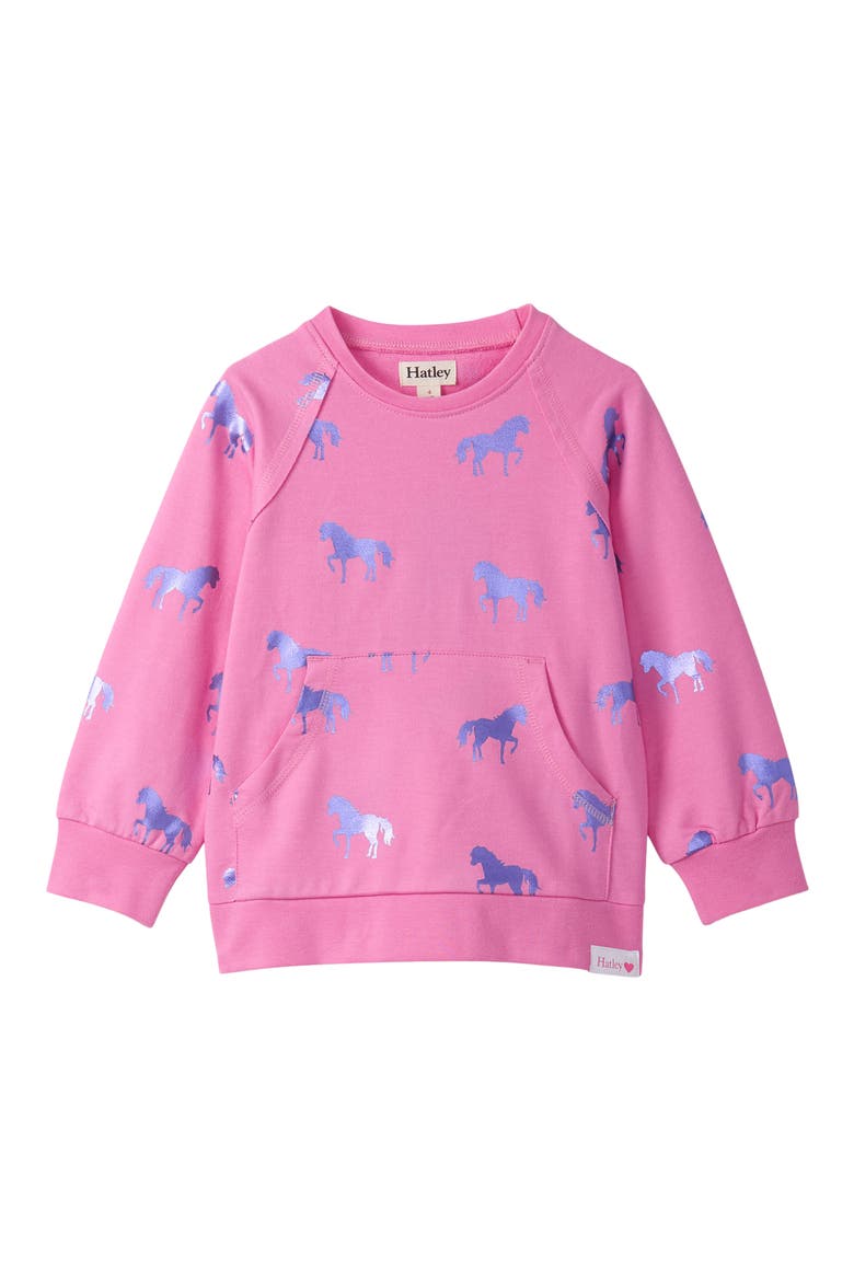Kids' Shimmer Horses Sweatshirt, Main, color, FUCHSIA PINK