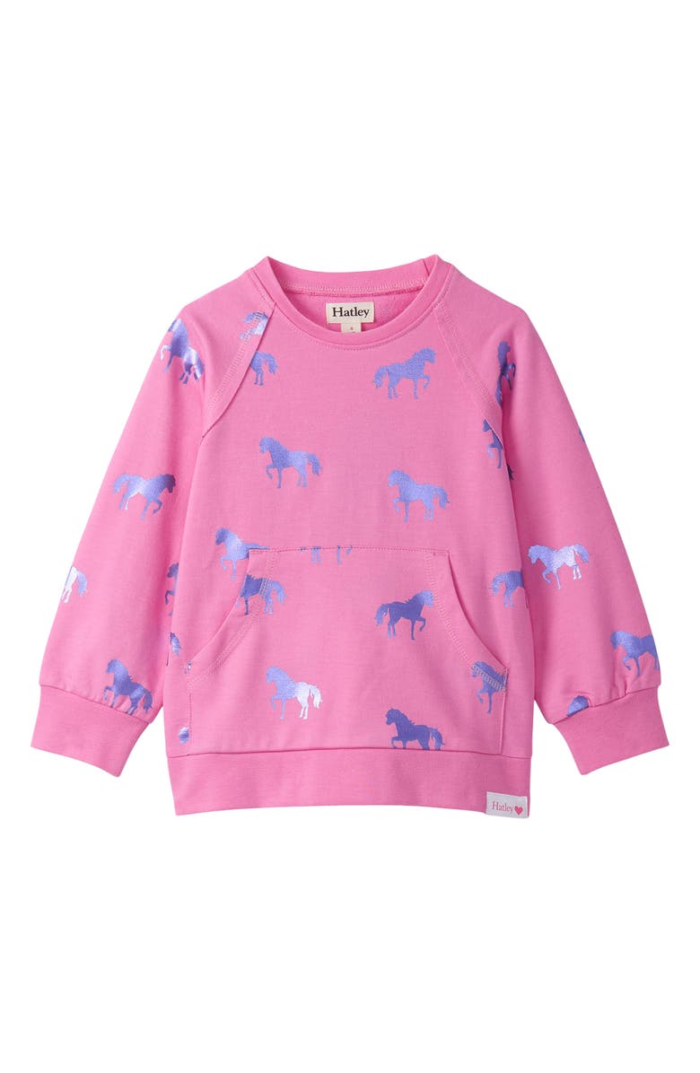 Hatley Kids' Shimmer Horses Sweatshirt, Main, color, Fuchsia Pink