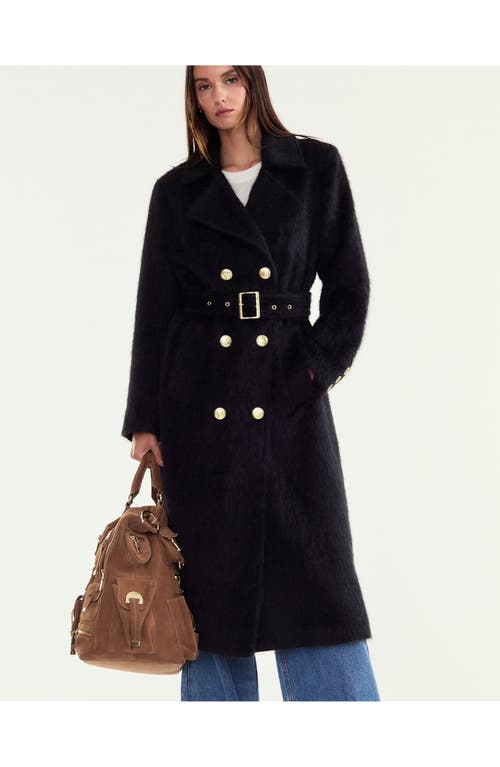 Cynthia Rowley Fuzzy Wool Trench Coat In Black