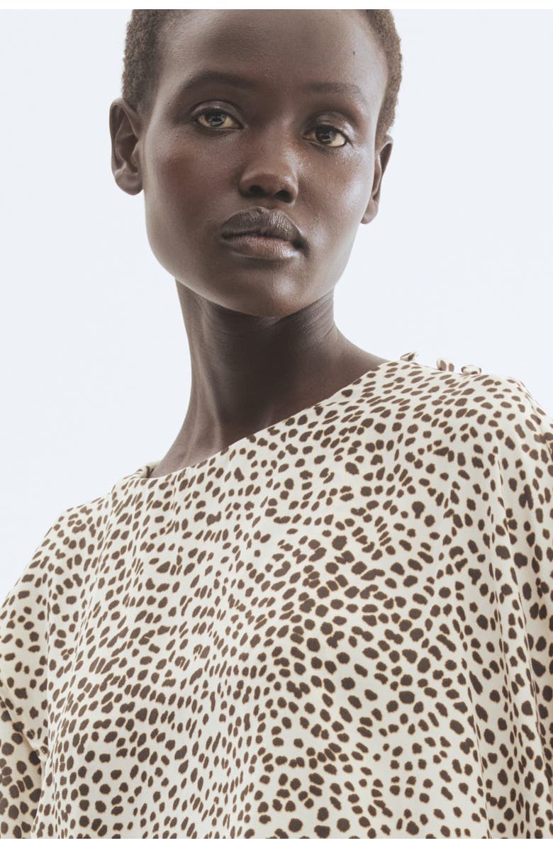 H&M Cape-detail Blouse, Alternate, color, Cream/Cheetah Print