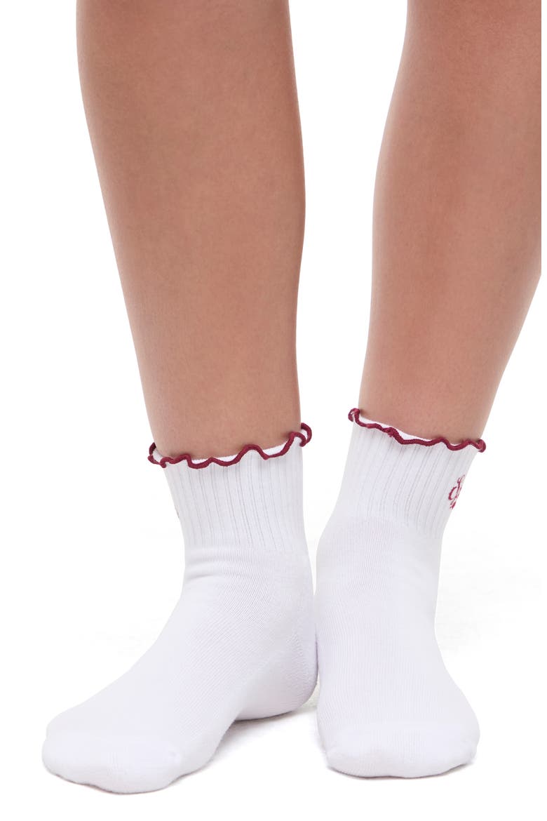 Nina 2-Pack Lettuce Edge Ankle Socks, Alternate, color, WHITE/ZINFANDEL