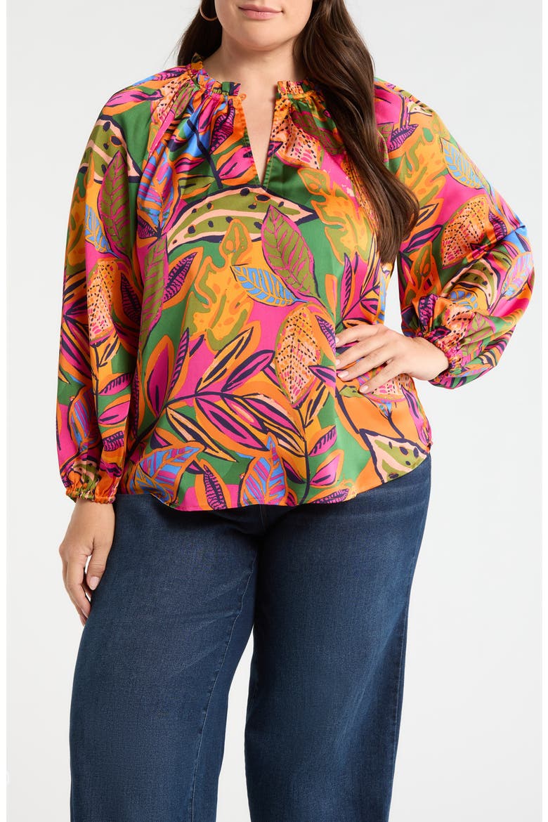 Floral Jovie Satin Split Neck Top, Main, color, ORANGE-PINK-MULTI