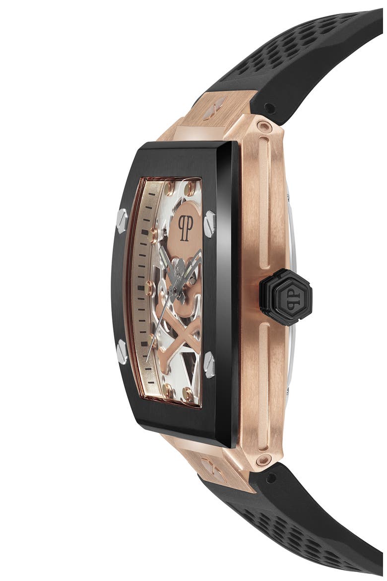 The $keleton Silicone Strap Watch, 44mm, Alternate, color, ROSE GOLD/ BLACK