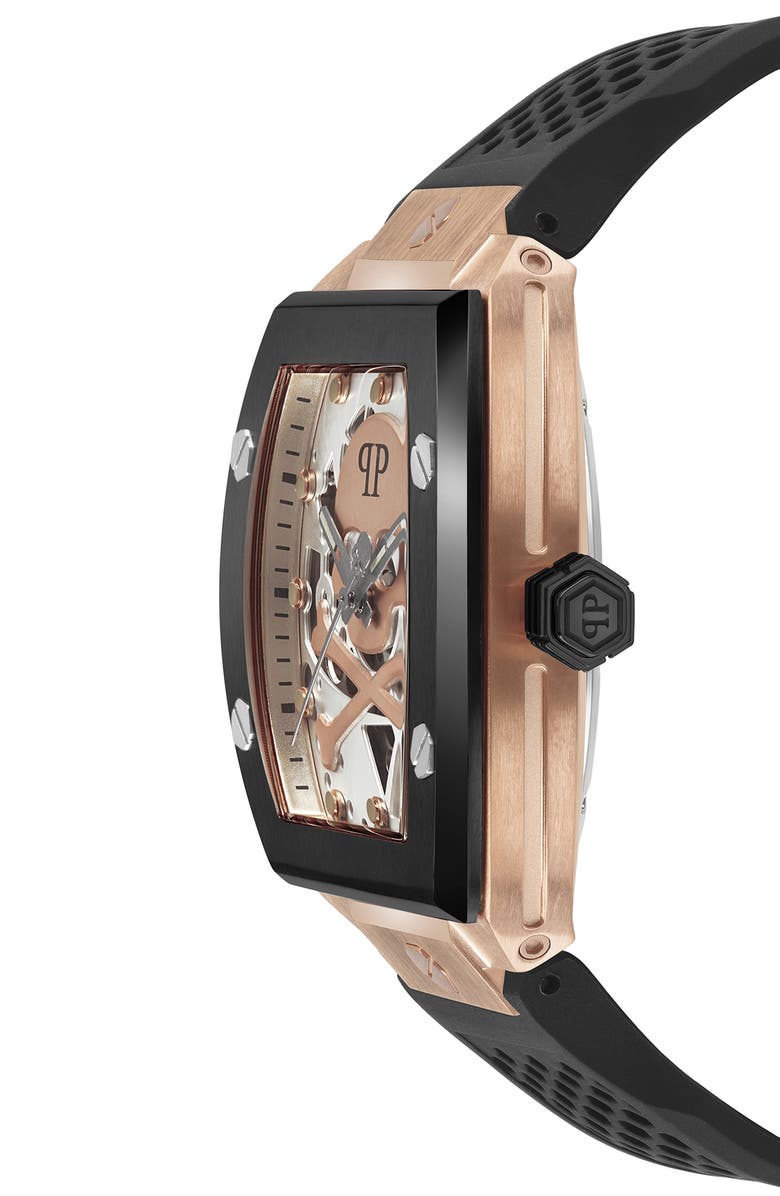 PHILIPP PLEIN The $keleton Silicone Strap Watch, 44mm, Alternate, color, Rose Gold/ Black