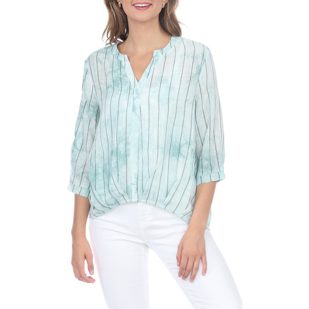 Rain And Rose Striped Tie Dye Top In Aqua