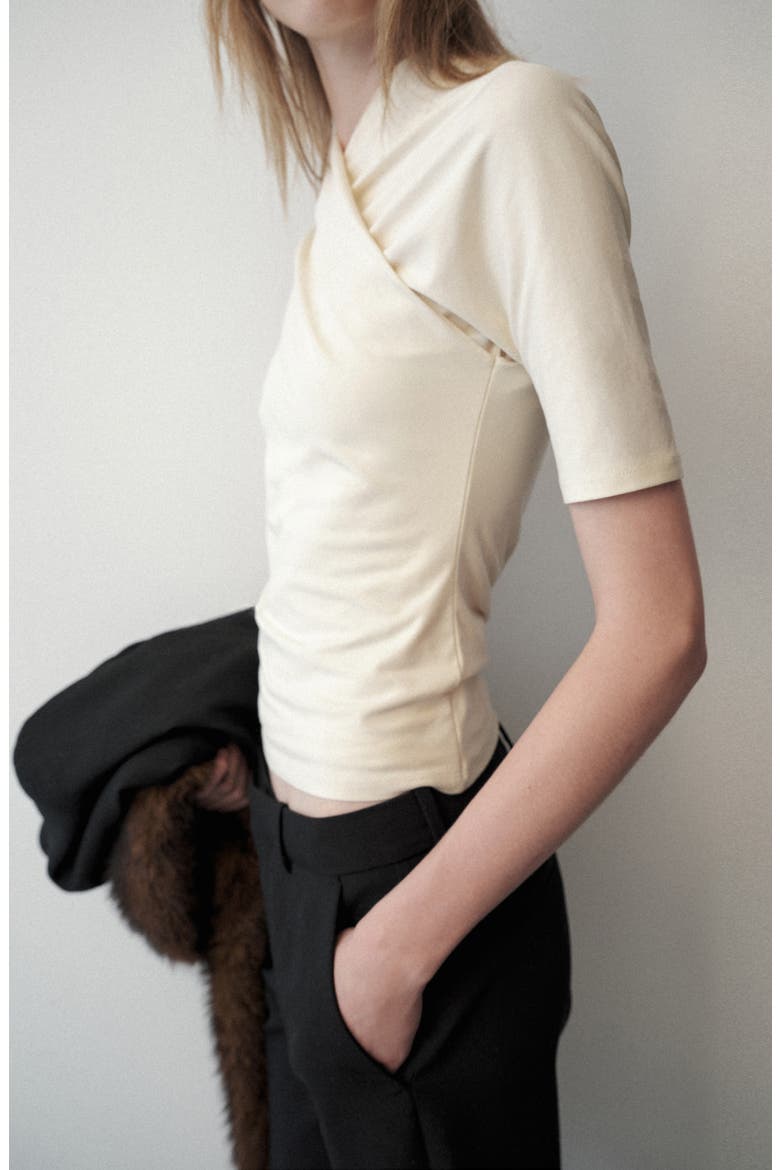 Fitted Wrap Effect Top, Alternate, color, ECRU
