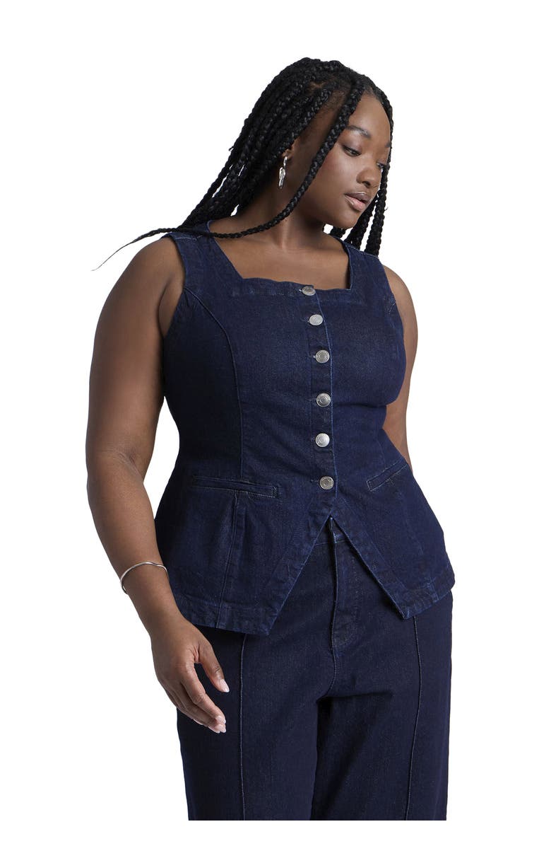 ELOQUII Denim Vest, Main, color, True Dark Rinse Denim