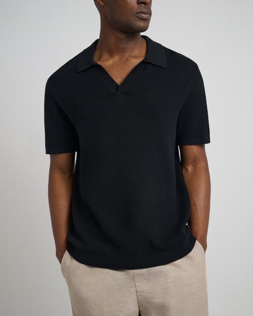 Onia Cotton Textured Johnny Collar Polo In Black