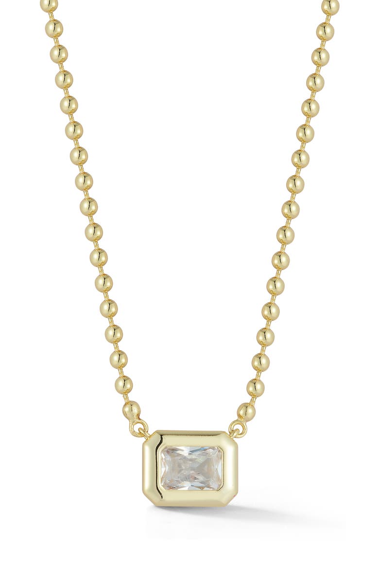 Emerald Cut Cubic Zirconia Pendant Necklace, Main, color, GOLD