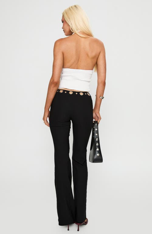 Princess Polly True Grit Grommet Trim Flare Pants In Black