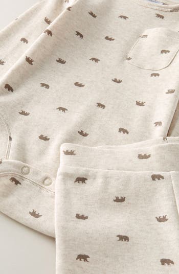 Bear Print Long Sleeve Cotton Bodysuit & Leggings Set