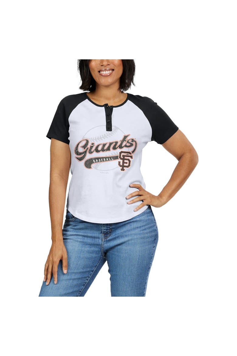 Women's WEAR by Erin Andrews White/Black San Francisco Giants Henley Raglan T-Shirt, Alternate, color, White