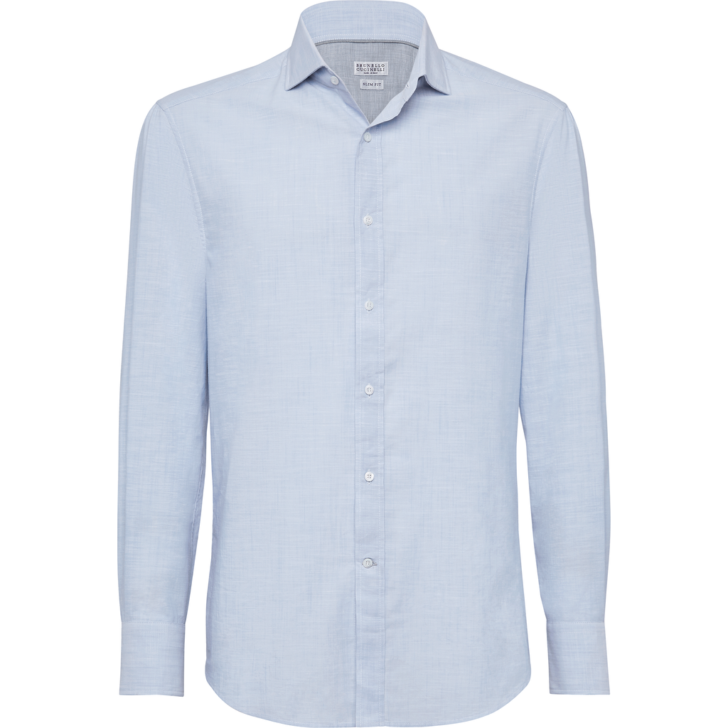 Brunello Cucinelli Long-sleeve Cotton Shirt In Blue