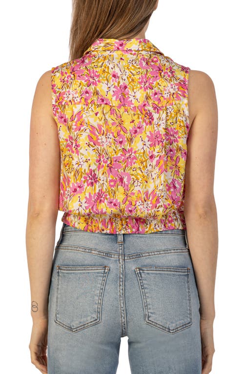 Kut From The Kloth Renata Floral Front Twist Sleeveless Button-up Top In Cordoba-pink/yo
