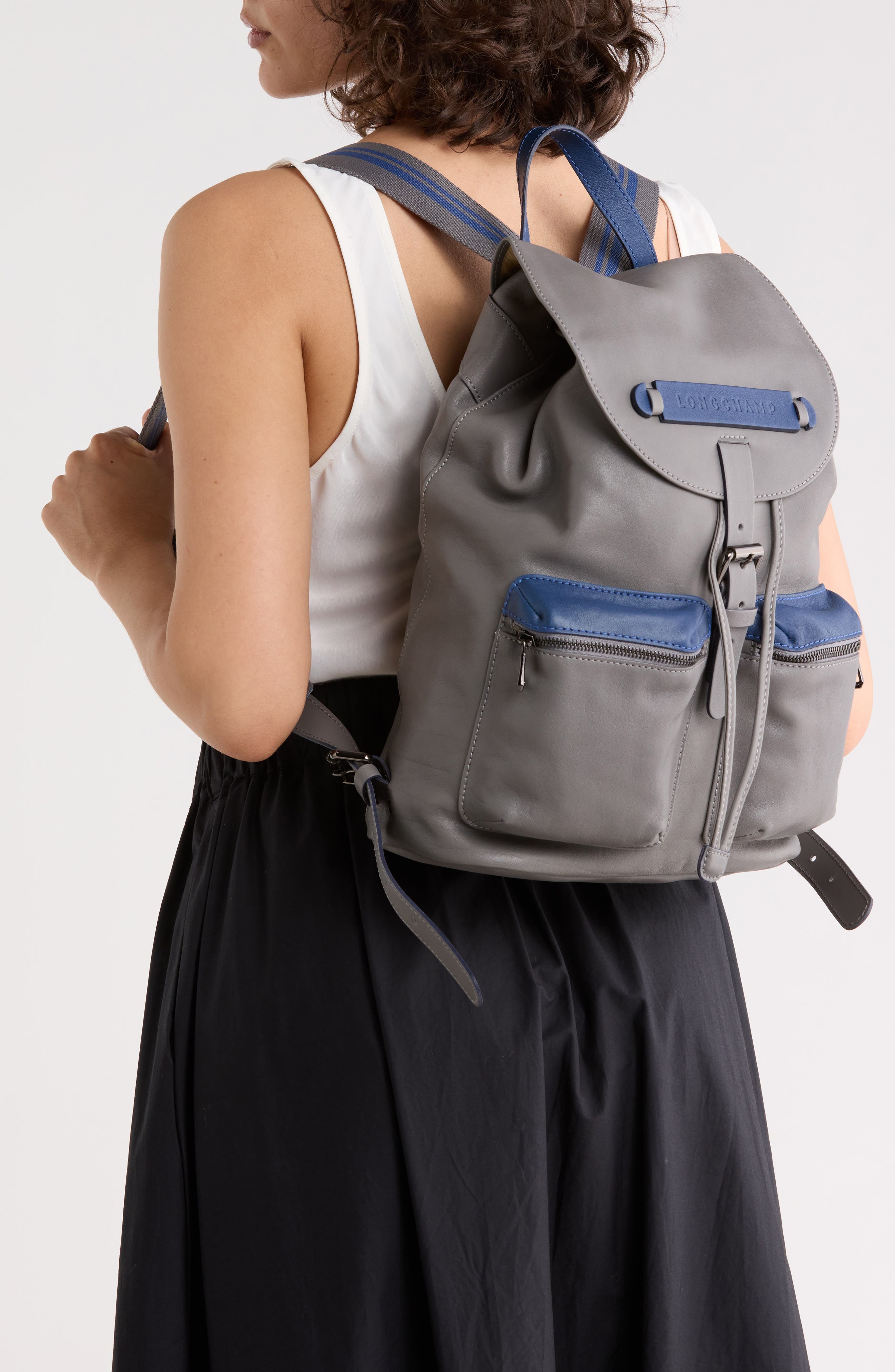 LC3D Medium Leather Backpack, Alternate, color, GREY/BLUE