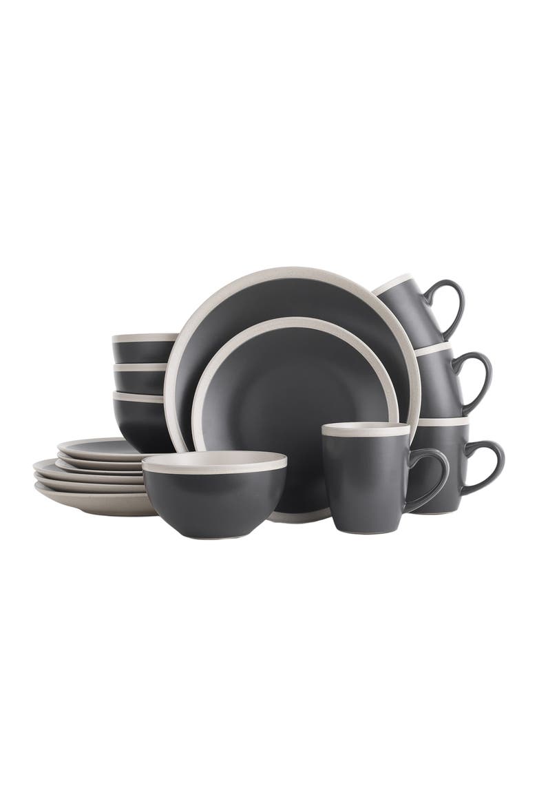 Serenity Stoneware 16-Piece Dinnerware Set, Main, color, Dark Gray and Cream
