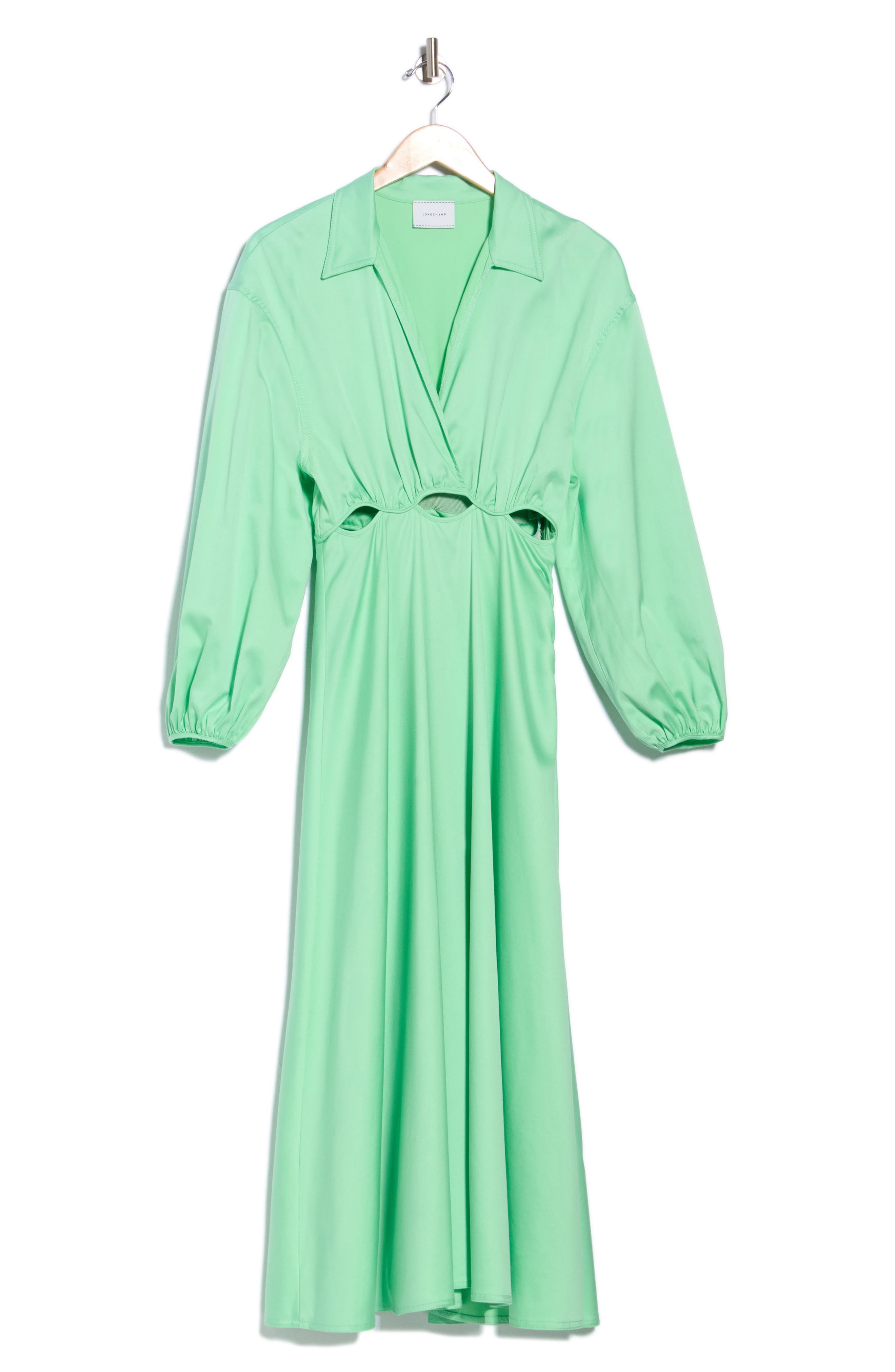 Cutout Long Sleeve Satin Maxi Dress