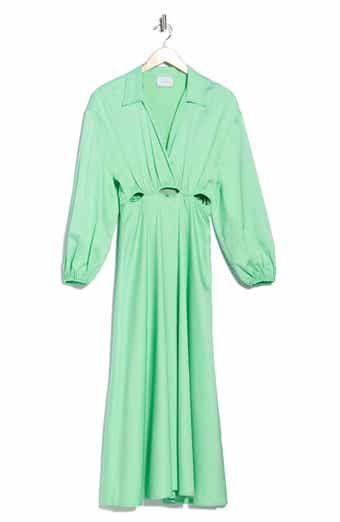 Cutout Long Sleeve Satin Maxi Dress