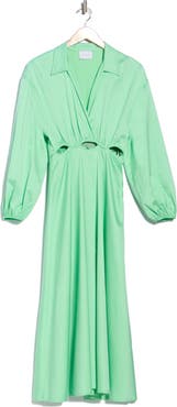 Longchamp Cutout Long Sleeve Satin Maxi Dress