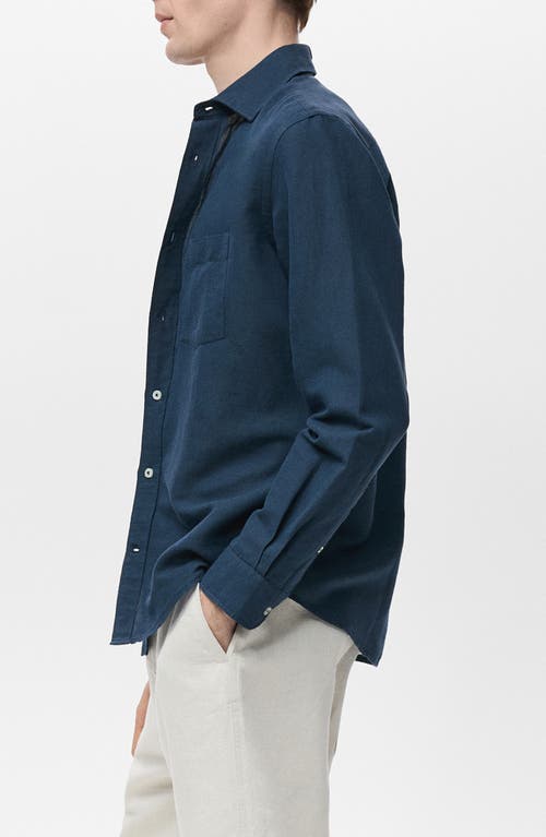 Mango Classic Fit Linen & Cotton Button-up Shirt In Blue