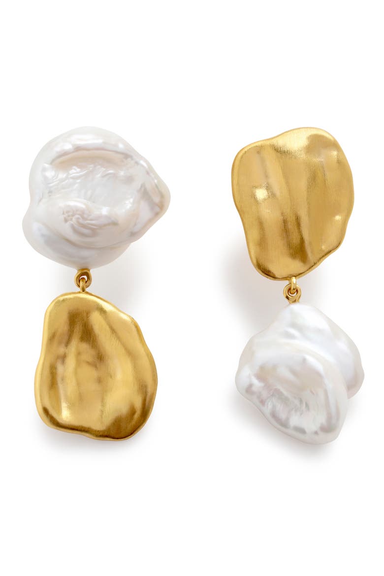 x Amy Powney Keshi Pearl Drop Earrings, Main, color, 18CT GOLD VERMEIL / PEARL