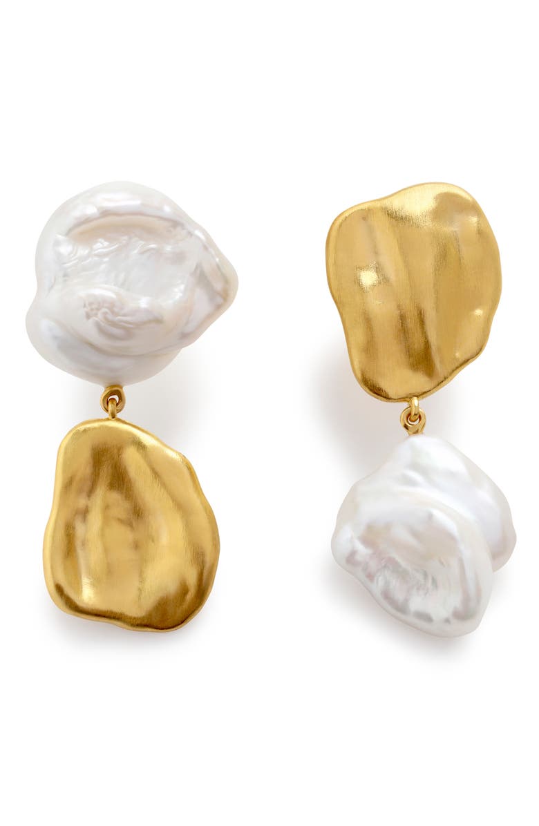 Monica Vinader x Amy Powney Keshi Pearl Drop Earrings, Main, color, 18Ct Gold Vermeil / Pearl