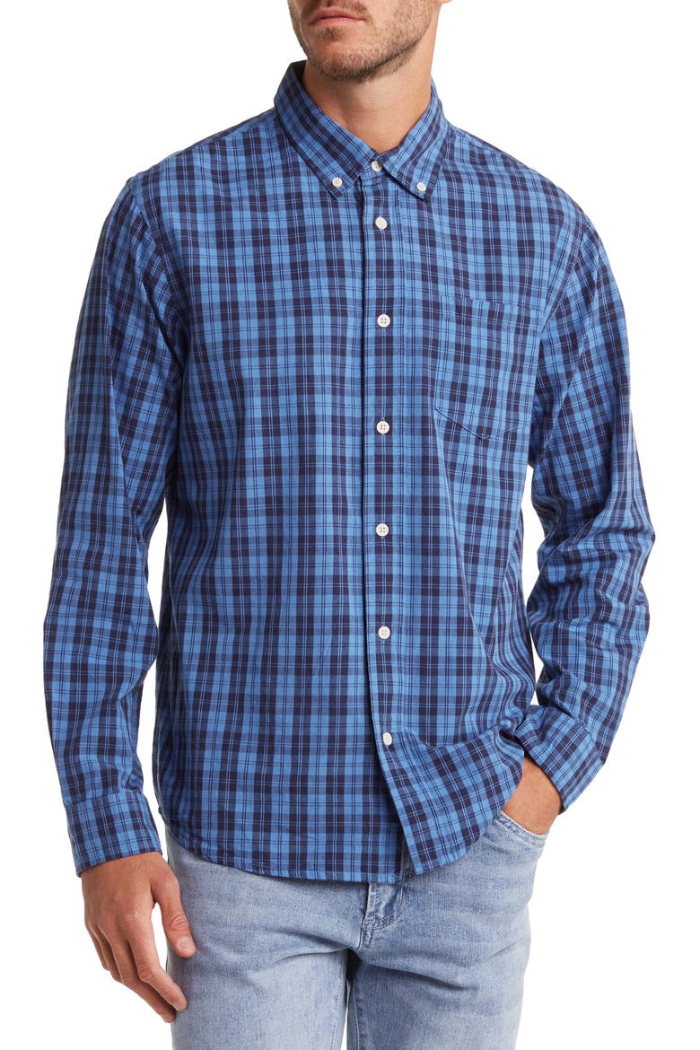 Plaid Cotton Poplin Button-Up Shirt, Main, color, BLUE BLACK CHECK