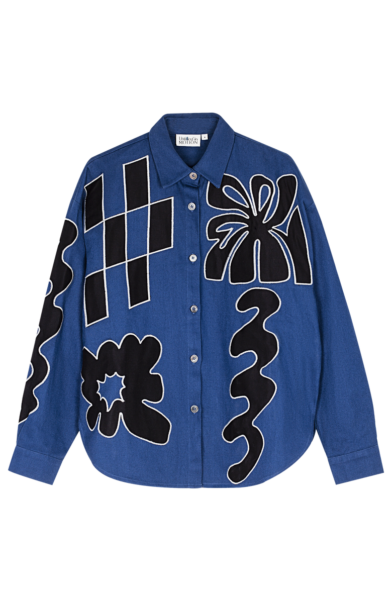 Untitled in Motion Zinia Abstract Applique Button Up Shirt, Main, color, Orgone Applique