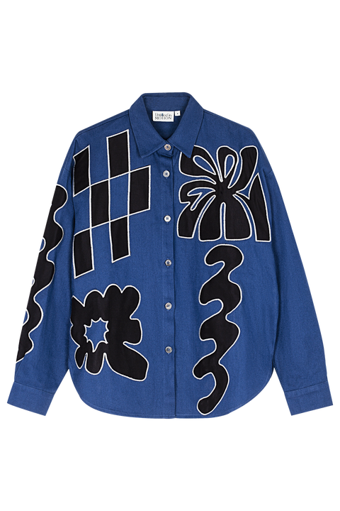 Zinia Abstract Applique Button Up Shirt