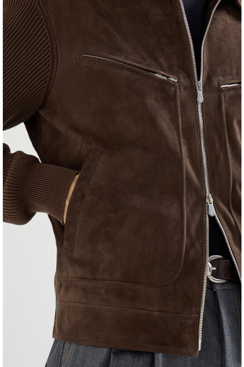 Suede and knit outerwear jacket, Alternate, color, Espresso