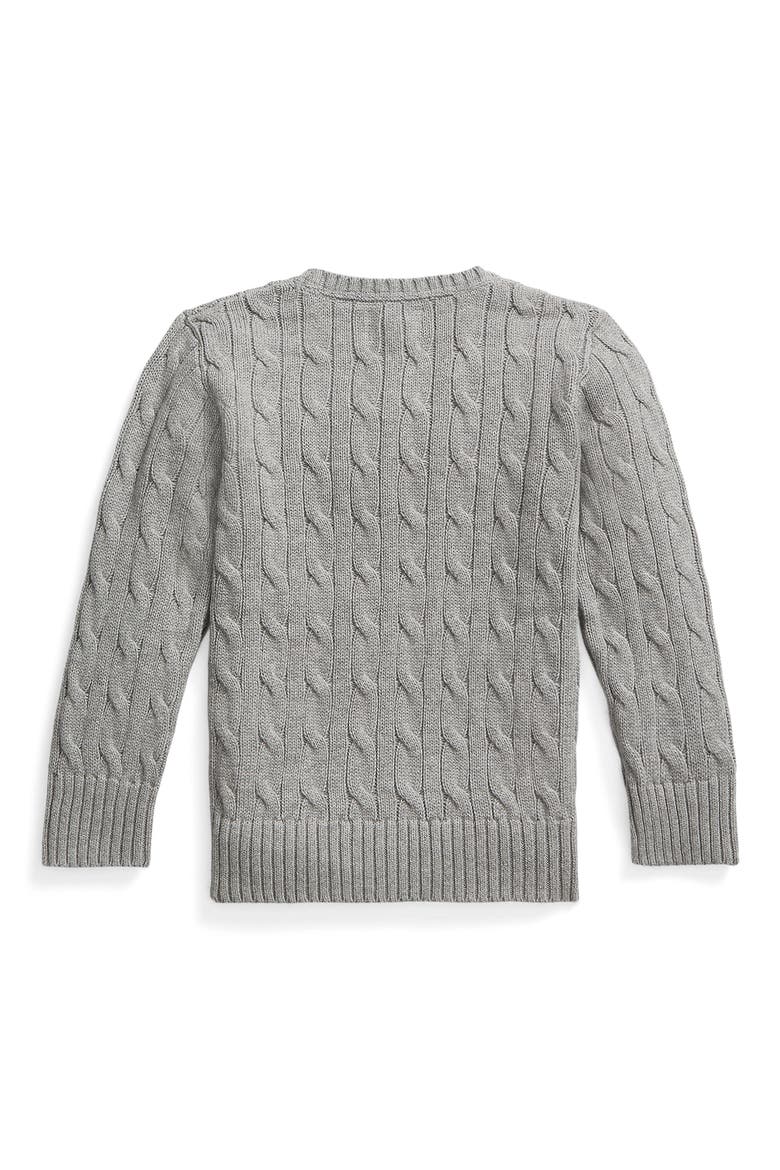 Kids' Cotton Cable Knit Crewneck Sweater, Alternate, color, ANDOVER HEATHER