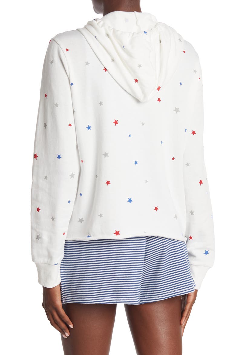 Star Print Raw Edge Hoodie, Alternate, color, IVORY MULTI DREAMY STARS