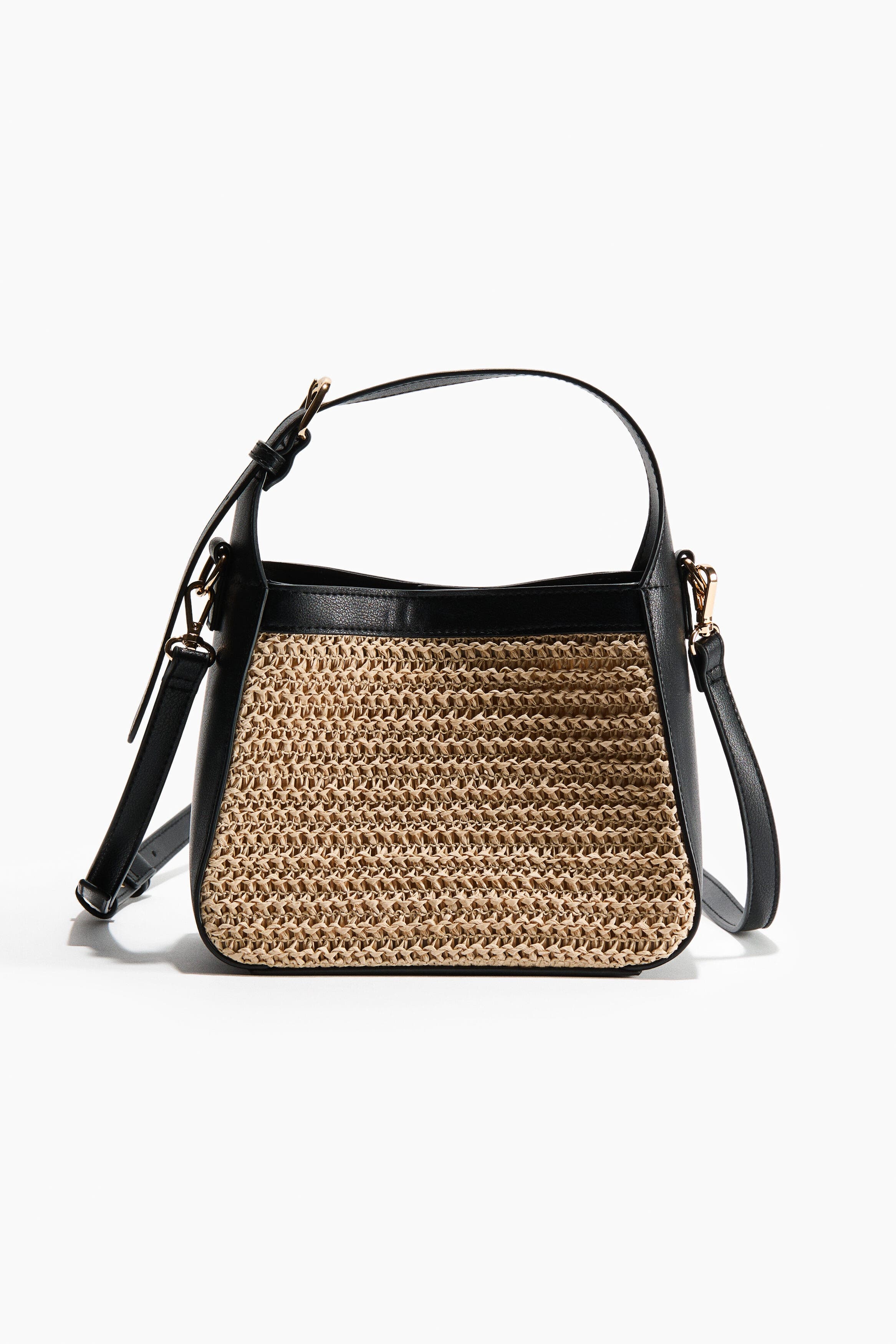 Straw-detail Crossbody Bag, Main, color, Beige/black