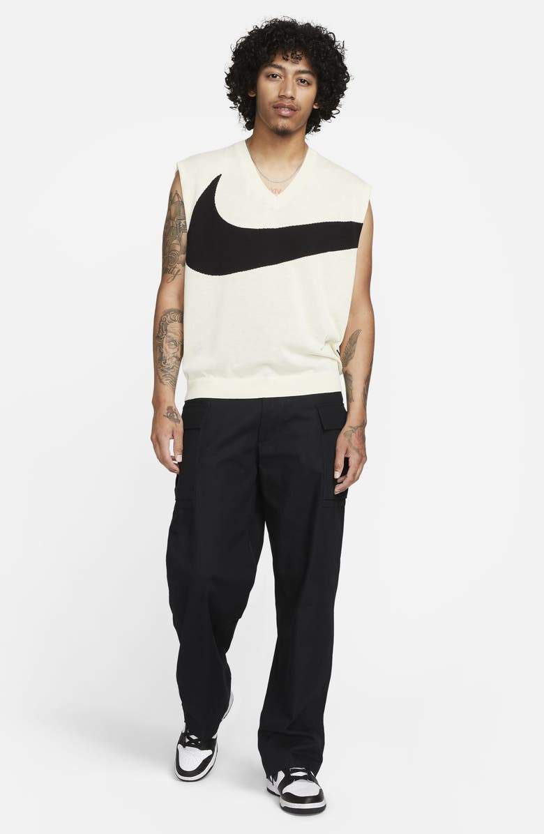 Nike Swoosh Graphic Sweater Vest, Alternate, color, Coconut Milk/ Black