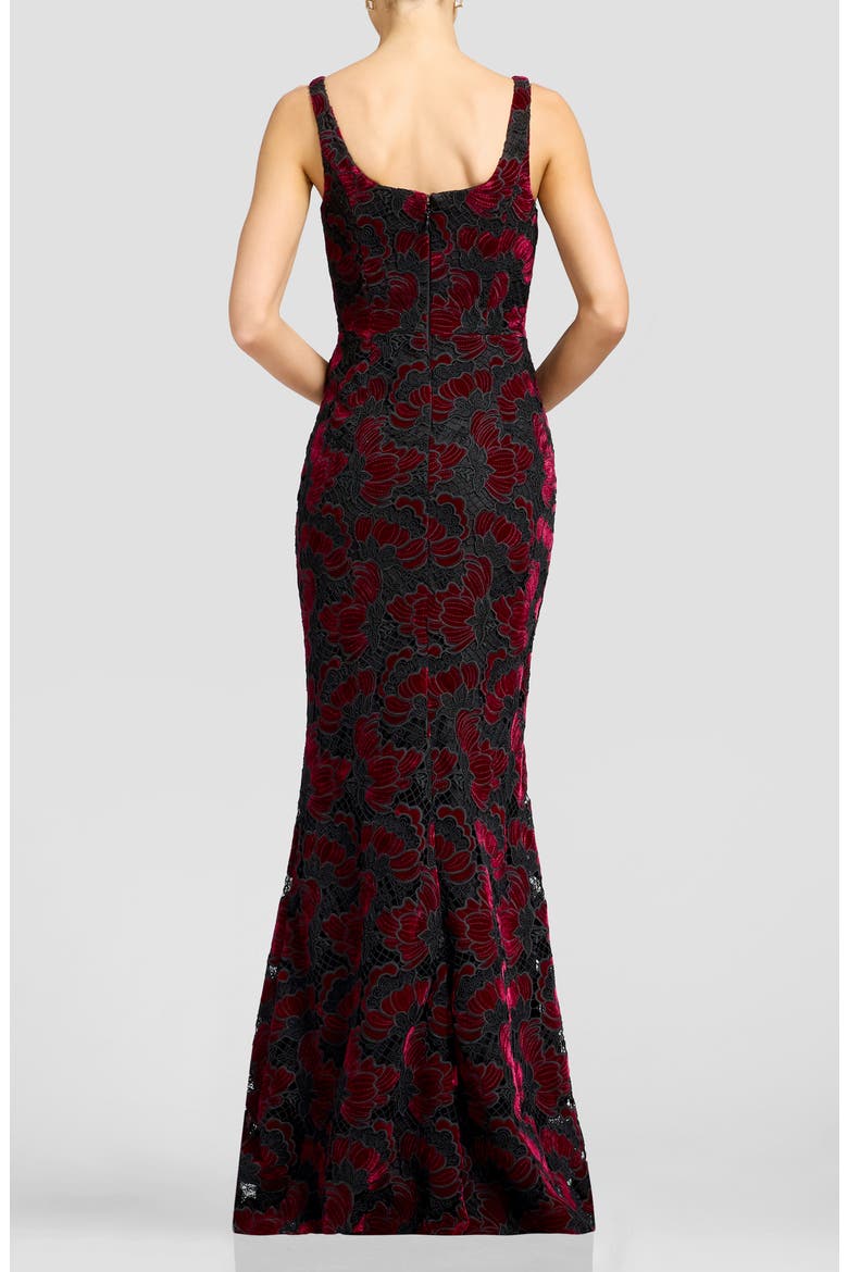 Lorena Floral Velvet Sleeveless Gown, Alternate, color, BURGUNDY MULTI