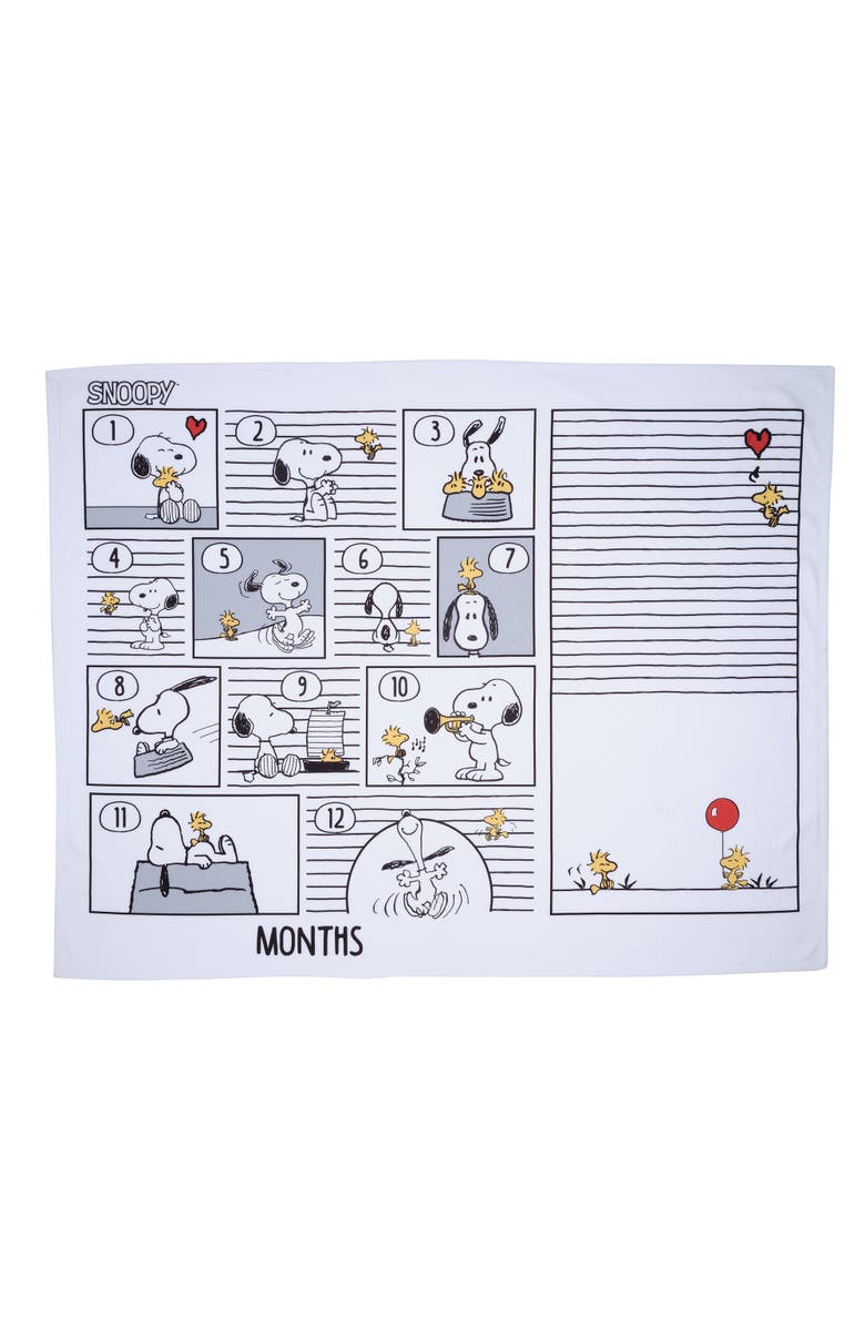 Lambs & Ivy Snoopy Milestone Photo Opportunity Fleece Baby Blanket, Alternate, color, White