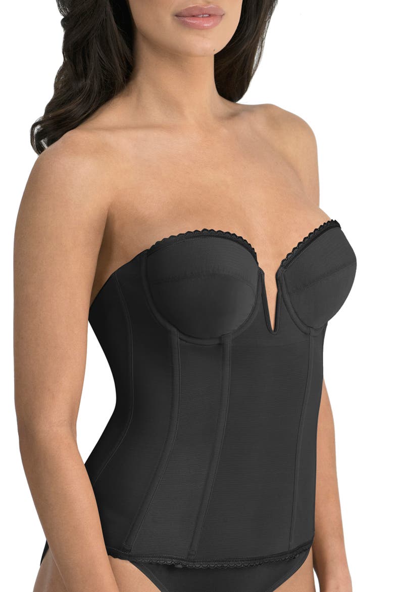 Vivienne Convertible Strapless V Wire Longline Corset Bra, Alternate, color, BLACK