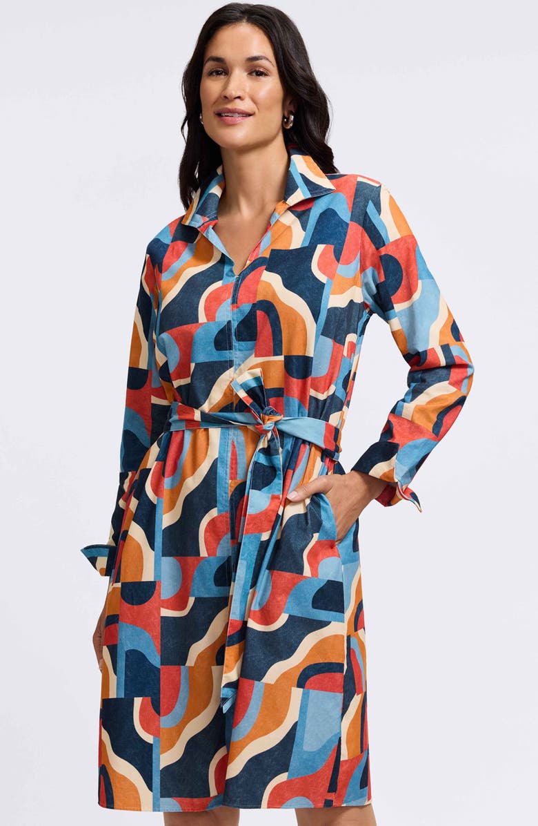 Foxcroft Agnes Print Corduroy Long Sleeve Dress, Alternate, color, Blue Multi